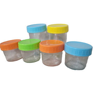 Lot 6 Minnebaby Glass Food Storage Jars Home Made Baby Food Colorful